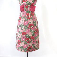 vintage 60s 50s party poppy flower big bow party dress  skirt