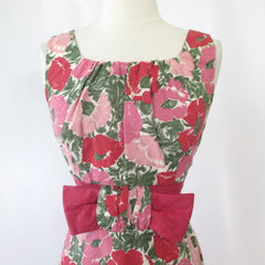 vintage 60s 50s party poppy flower big bow party dress  bodice detail