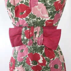 vintage 60s 50s party poppy flower big bow party dress  bow