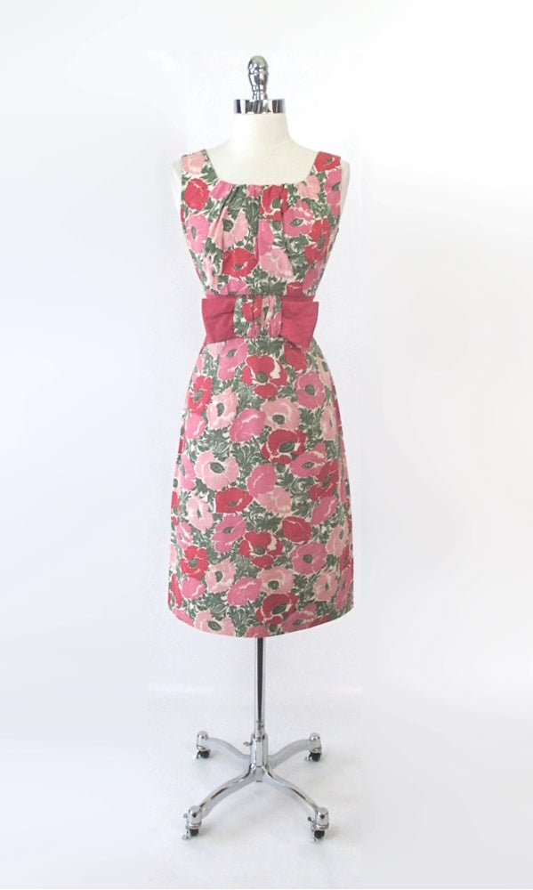 vintage 60s 50s party poppy flower big bow party dress  gallery