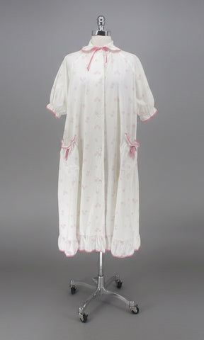 Vintage 50s White Pink Duster Robe Dressing Gown  S / M