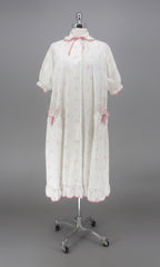 Vintage 50s White Pink Duster Robe Dressing Gown  S / M
