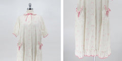 Vintage 50s White Pink Duster Robe Dressing Gown  S / M