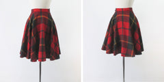 Vintage 60s Red Plaid Pendleton Wool Skater Skirt XS