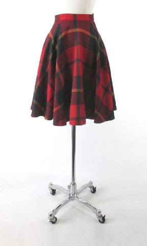 Vintage 60s Red Plaid Pendleton Wool Skater Skirt XS