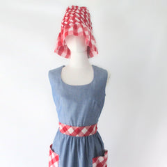 Vintage 70's Swirl Park East Chambray Maxi Dress & Matching Hat M