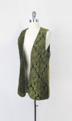 Vintage 60s Green Tapestry Velvet Hippie Vest M | L
