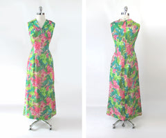vintage 60s Hawaiian Hawaii tropical flower maxi dress gown Hino Honolulu  back