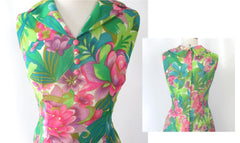 vintage 60s Hawaiian Hawaii tropical flower maxi dress gown Hino Honolulu  detail