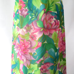vintage 60s Hawaiian Hawaii tropical flower maxi dress gown Hino Honolulu  print