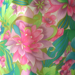 vintage 60s Hawaiian Hawaii tropical flower maxi dress gown Hino Honolulu  print close
