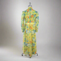 Vintage 60s 70s Sheer Floral Maxi Party Dress XS S