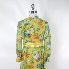 Vintage 60s 70s Sheer Floral Maxi Party Dress XS S