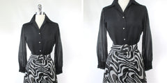 Vintage 60s Avalon Classic Black & White Modernist Party Dress M