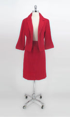 Vintage 60s Red Bouclé Jacket Skirt Suit Set M