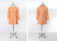 vintage 60s peach silk Emma Domb empire waist mini party dress matching silk jacket set special occasion wedding full jacket