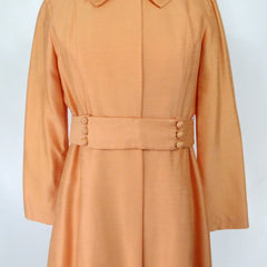 vintage 60s peach silk Emma Domb empire waist mini party dress matching silk jacket set special occasion wedding belt
