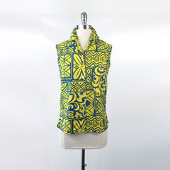 Vintage 60s Blue & Yellow Hawaiian Sleeveless Top S