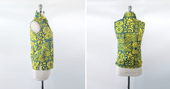 Vintage 60s Blue & Yellow Hawaiian Sleeveless Top S