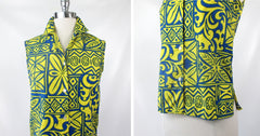 Vintage 60s Blue & Yellow Hawaiian Sleeveless Top S