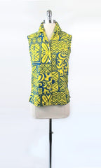 Vintage 60s Blue & Yellow Hawaiian Sleeveless Top S