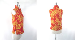 Vintage 60s Orange  & Yellow Hawaiian Sleeveless Top S