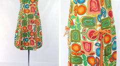 Vintage 60s MOD Empire Waist Hawaiian Midi Dress S