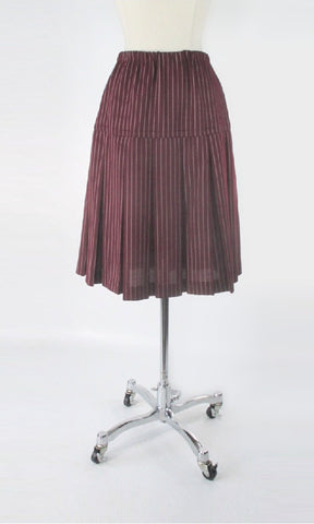 Vintage 70s Burgundy Pinstripe Pleated Polyester Skirt S