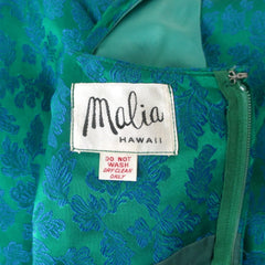 vintage 60s Malia Hawaiian maxi evening shoulder sash satin party dress long gown  tag