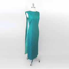 vintage 60s Malia Hawaiian maxi evening shoulder sash satin party dress long gown gallery full