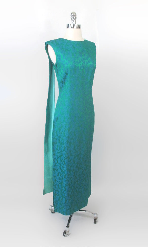 vintage 60s Malia Hawaiian maxi evening shoulder sash satin party dress long gown gallery