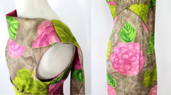 vintage Hawaiian tropical maxi sash pink flower dress  waist