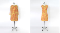 Vintage 60s French shift chiffon floral Dress & Jacket Set Paris roses silk  front