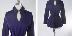 Vintage 70s Deep Purple Belted Keyhole Tunic Top S