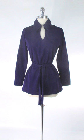 Vintage 70s Deep Purple Belted Keyhole Tunic Top S