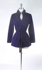 Vintage 70s Deep Purple Belted Keyhole Tunic Top S