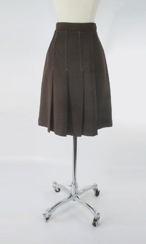 Vintage 60s Brown Contrast Stitching Pleated Skirt S
