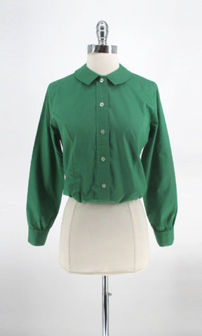 Vintage 60s Forest Green Button Down Blouse Ship n Shore S