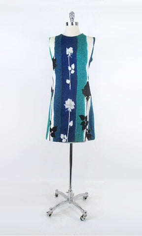 Vintage Mid Century 60s Rose Print Shift Dress S