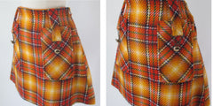 Vintage 60s Orange Plaid Vest & Mini Skirt Co-ord Set S