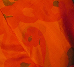 Vintage 60s Orange Birds & Big Floral Bell Sleeve Maxi Dress M