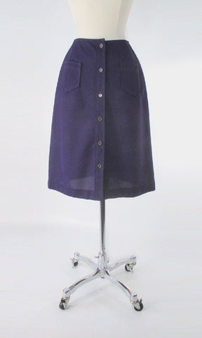 Vintage 70s Dark Purple Button Front A Line Skirt S