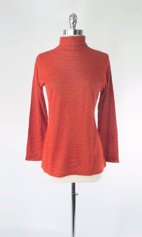 Vintage 70s Red Yellow Polka Dots Turtleneck Knit Top M