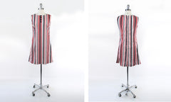 Vintage 60s Red White Blue Striped Shift Dress S