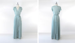 vintage 70s 40s seafoam sheer green blue gown dress Jodi T full