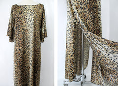 vintage 70s 80s Lucie Ann leopard print evening lounge nightgown gown house dress skirt