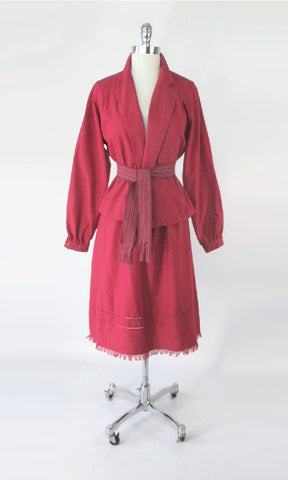 Vintage 70s Cranberry Blazer and Skirt Set M