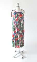 vintage 70s 80s tropical rayon parrot print  shift tent trapeze sundress summer dress