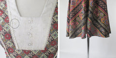 Vintage 70s Bohemian Paisley Eyelet Midi Dress S