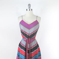 Vintage 70s Chevron Stripe Sundress Dress S | XS